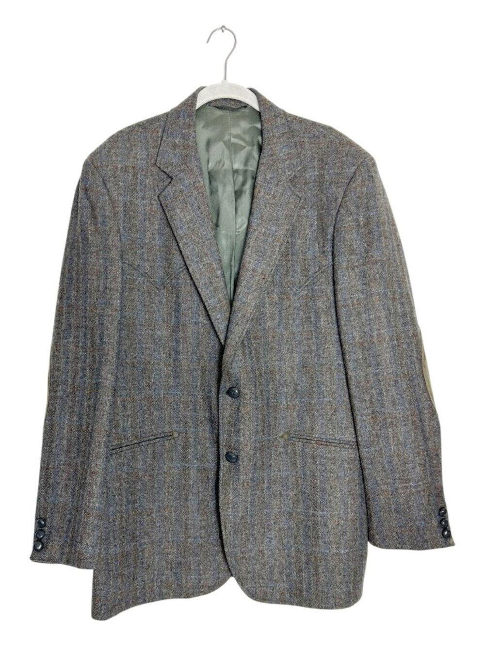 Vintage Kenny Rogers Circle S Western Tweed Suit Jacket in Grey Blue - Sz 44L